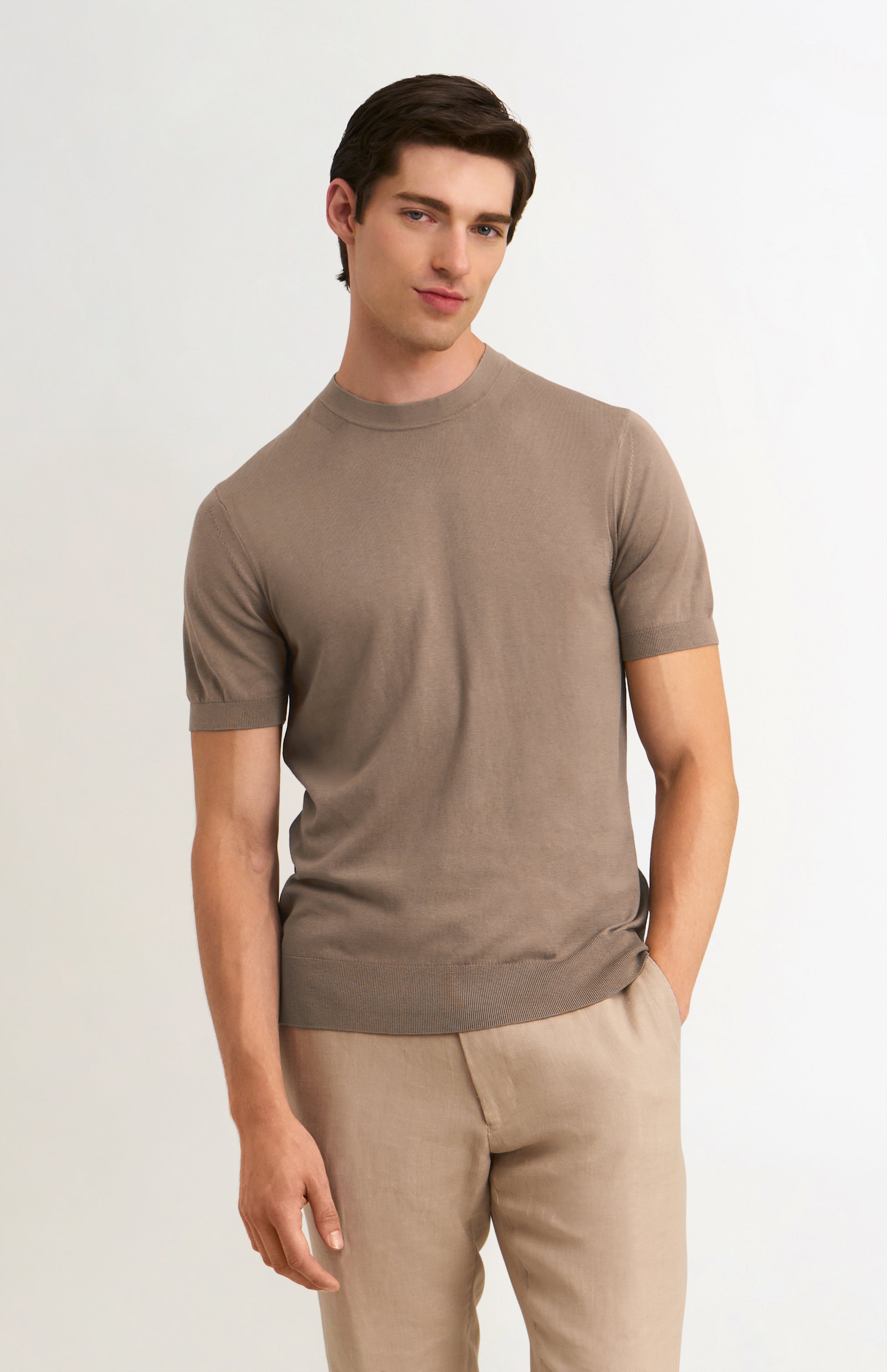 Men's Silk And Cotton Knitted Tee In Mushroom