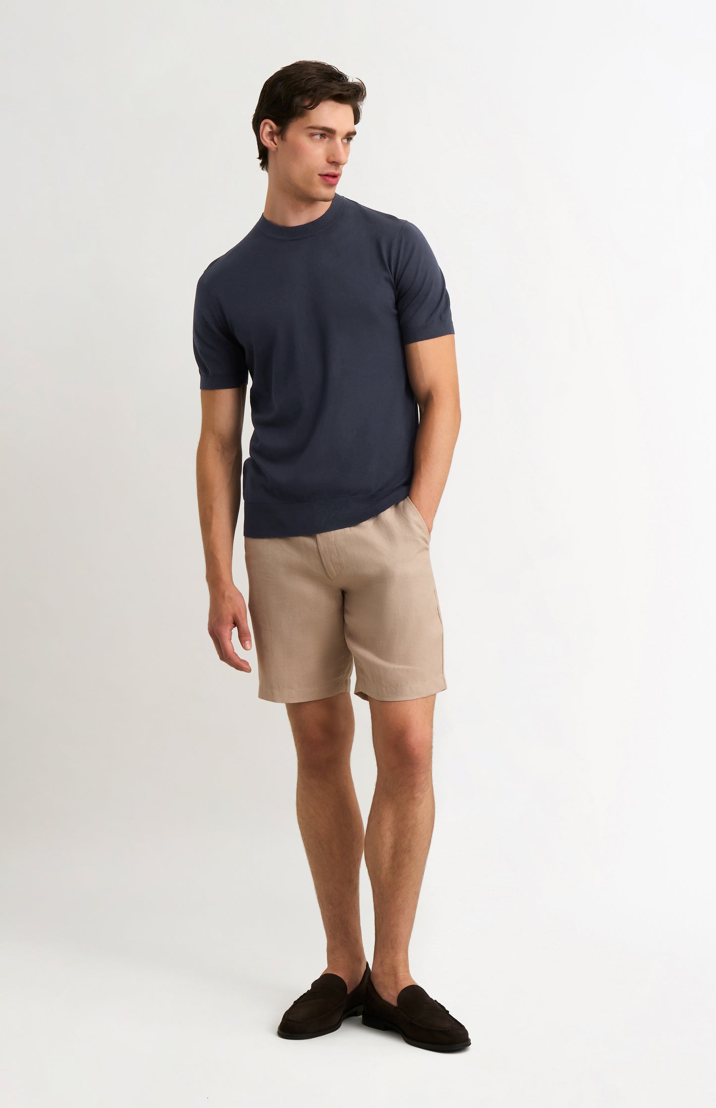 Men's Silk And Cotton Knitted Tee In Navy