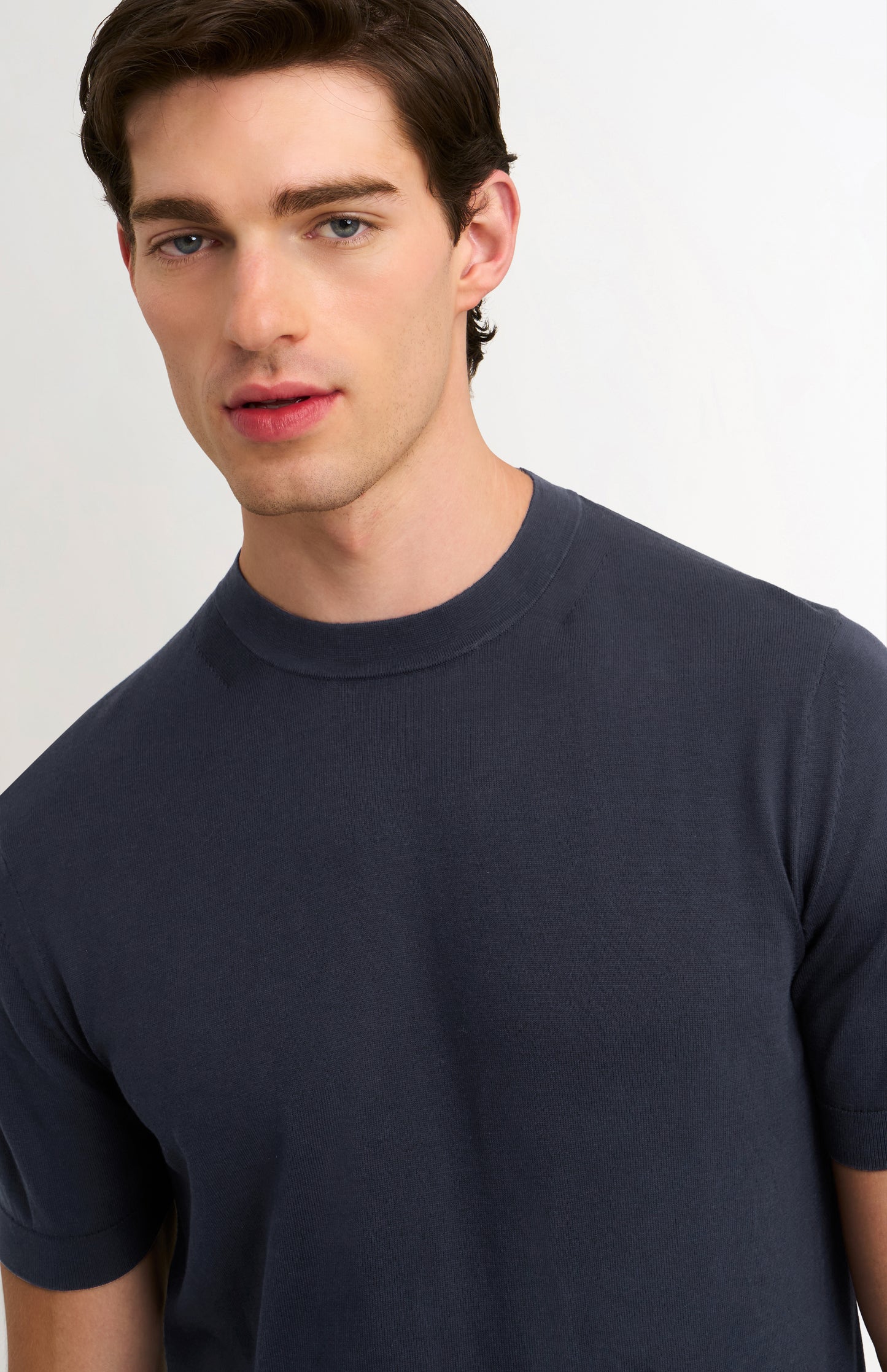 Men's Silk And Cotton Knitted Tee In Navy