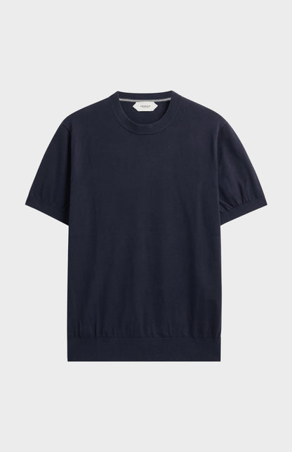 Men's Silk And Cotton Knitted Tee In Navy
