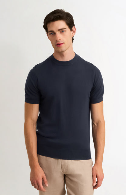 Men's Silk And Cotton Knitted Tee In Navy