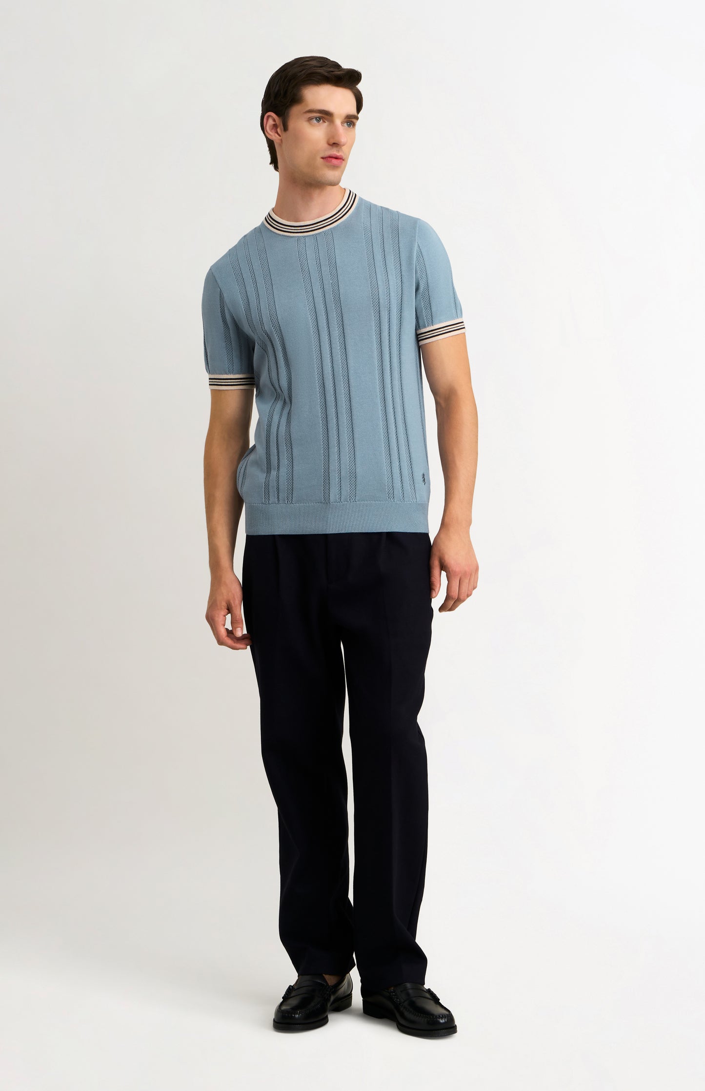 Men's Cotton And Silk Textured House Stripe T-shirt In Light Blue