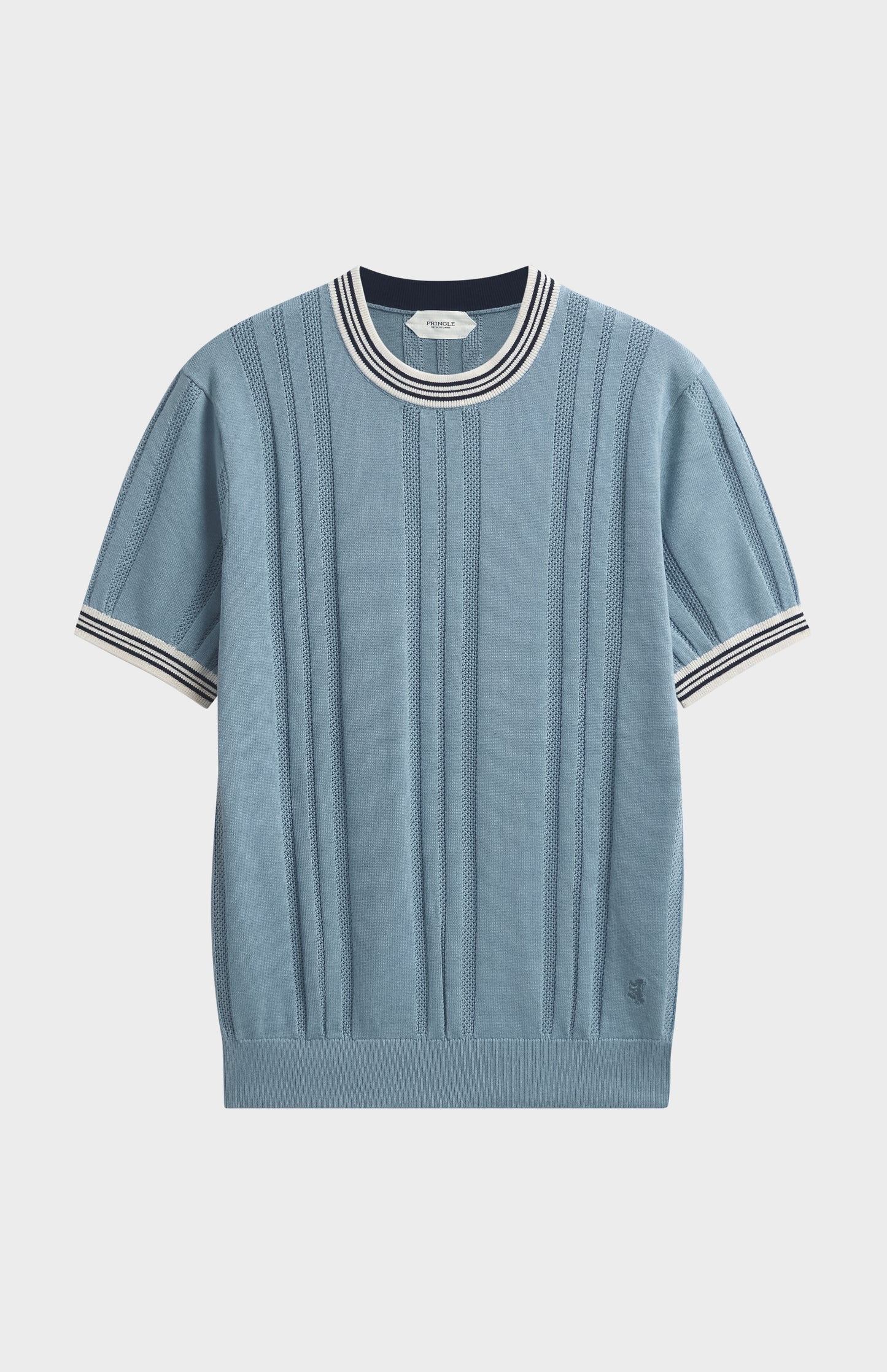Men's Cotton And Silk Textured House Stripe T-shirt In Light Blue