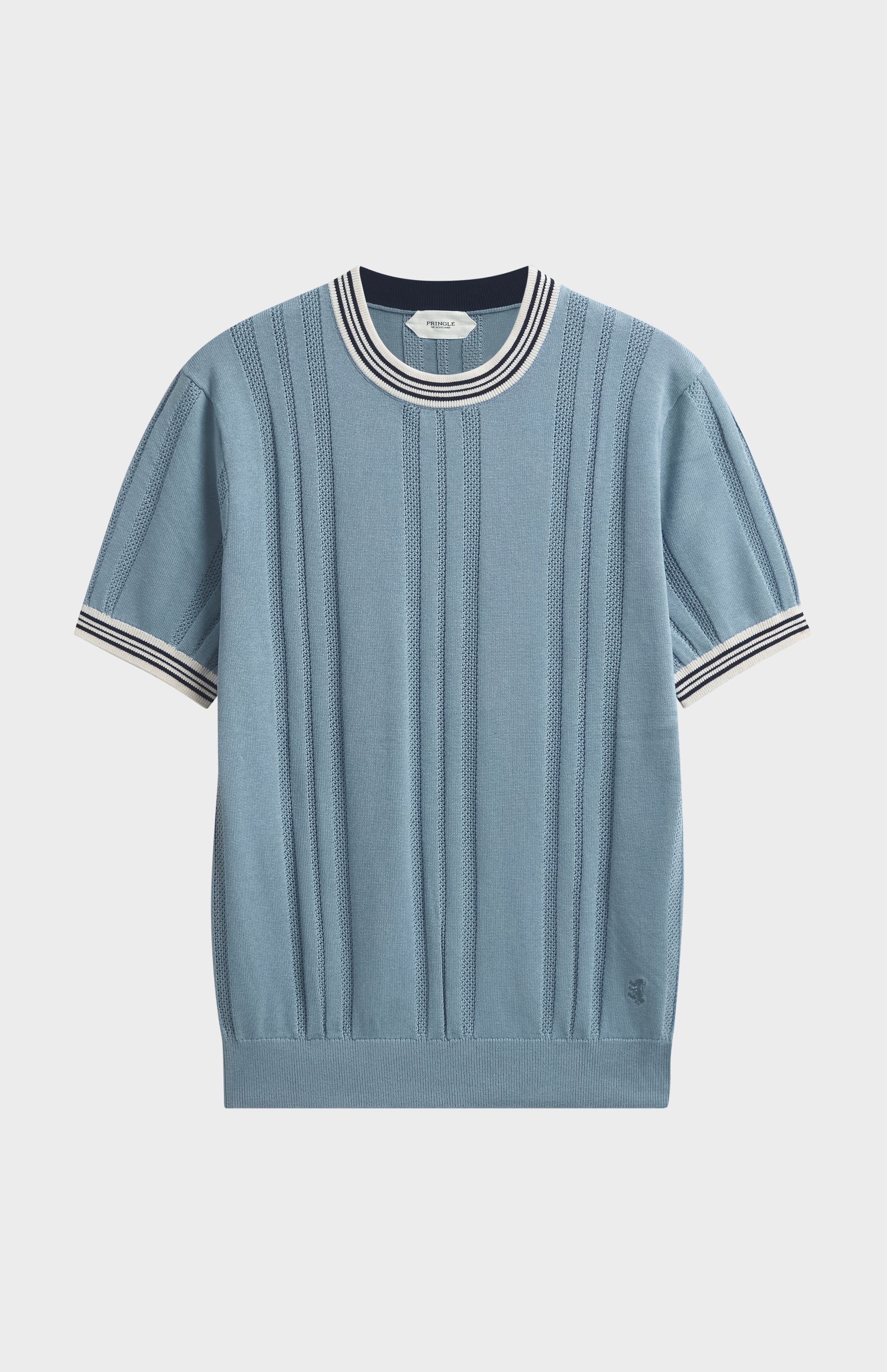 Men's Cotton And Silk Textured House Stripe T-shirt In Light Blue