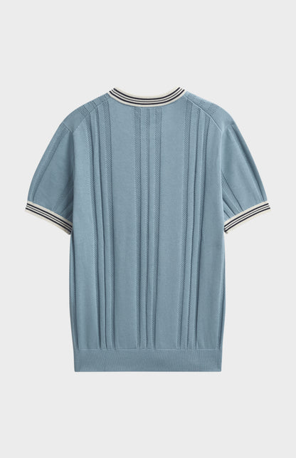 Men's Cotton And Silk Textured House Stripe T-shirt In Light Blue