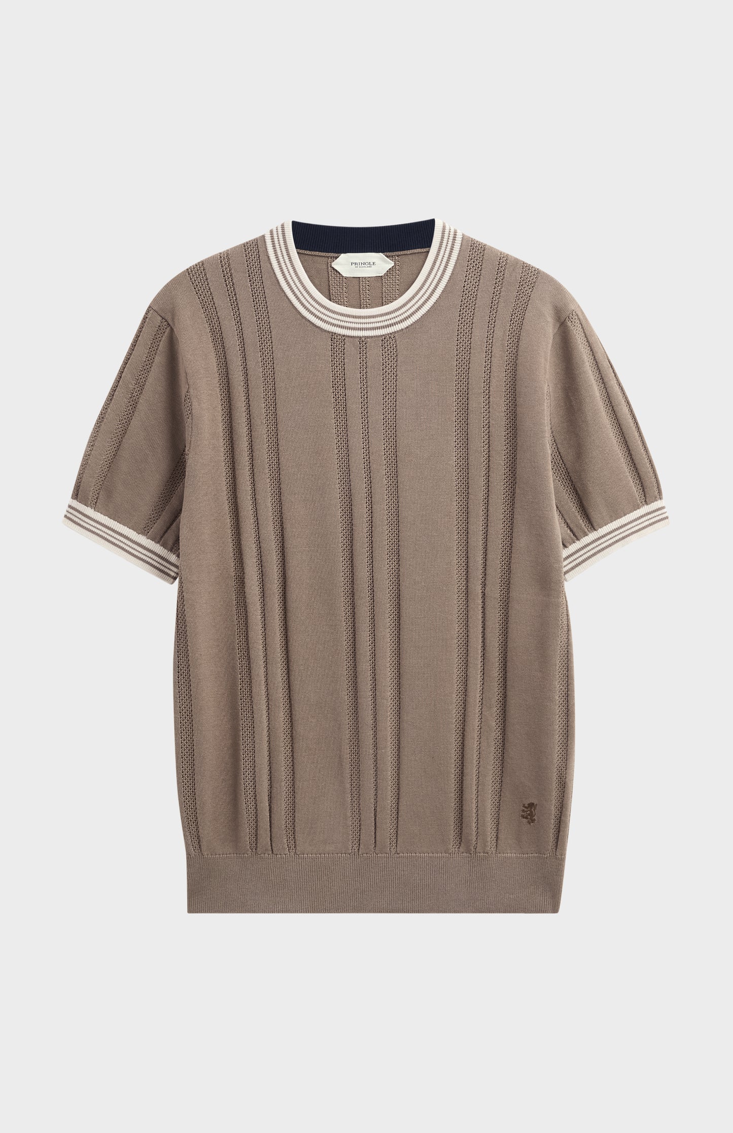 Men's Cotton And Silk Textured House Stripe T-shirt In Mushroom