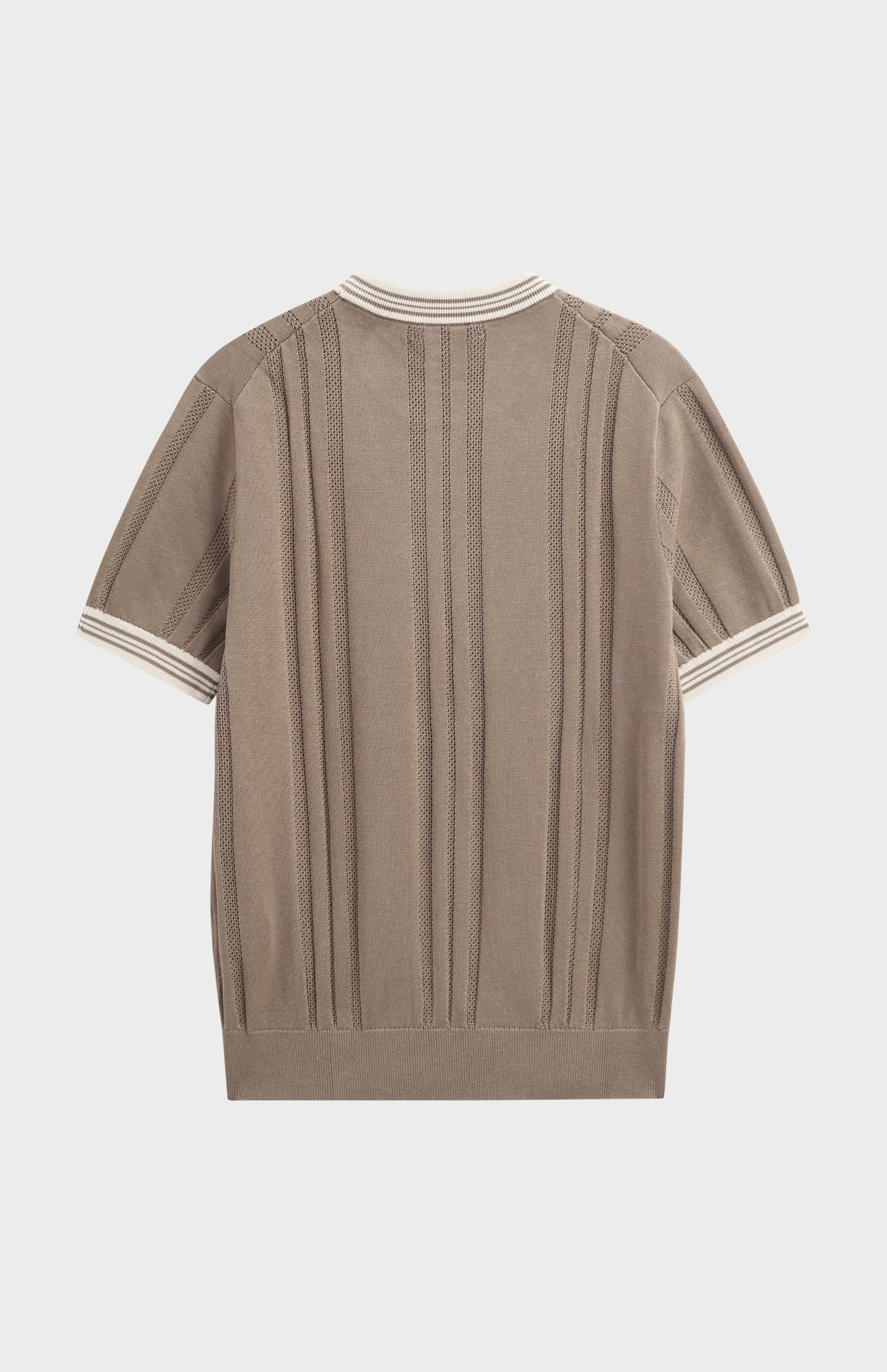 Men's Cotton And Silk Textured House Stripe T-shirt In Mushroom