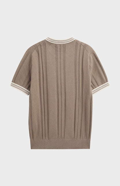 Men's Cotton And Silk Textured House Stripe T-shirt In Mushroom
