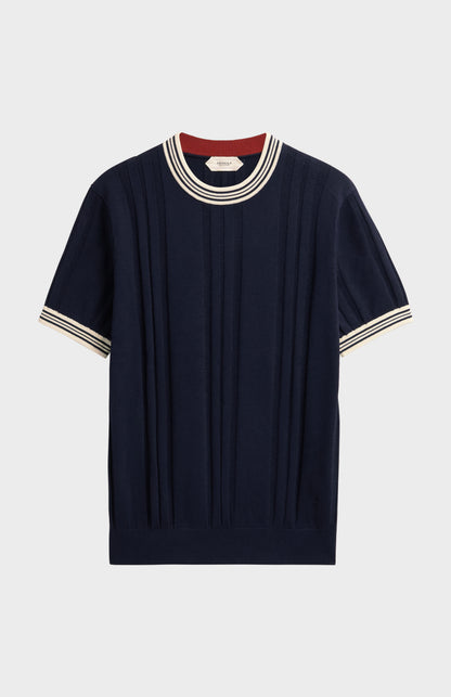 Men's Cotton And Silk Textured House Stripe T-shirt In Navy