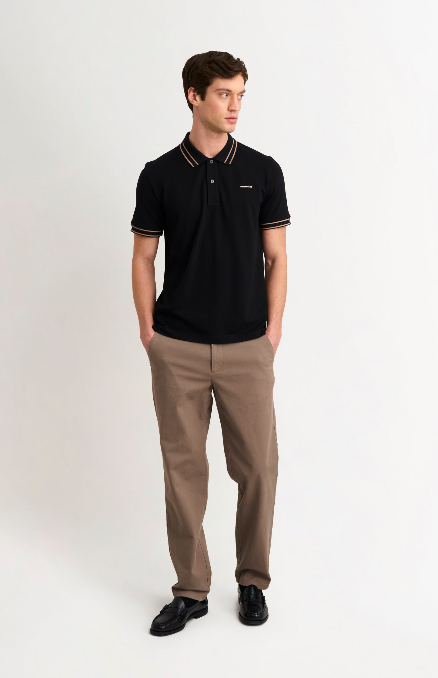 Men's Cotton Pique Polo Shirt With Diamond Jacquard Collar In Black