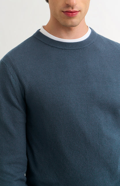 Men's Silk And Cotton Diamond Stitch Crew Neck Jumper In Blue