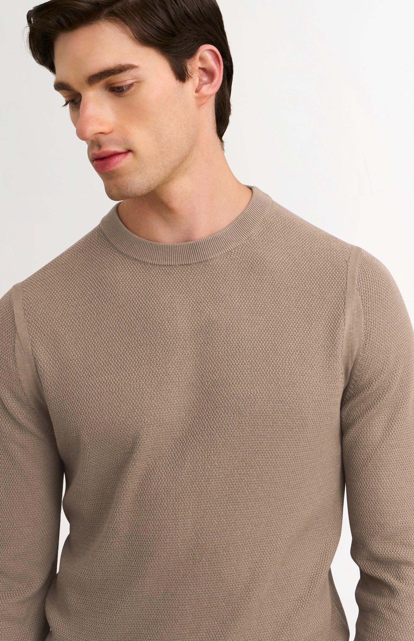 Men's Silk And Cotton Diamond Stitch Crew Neck Jumper In Mushroom