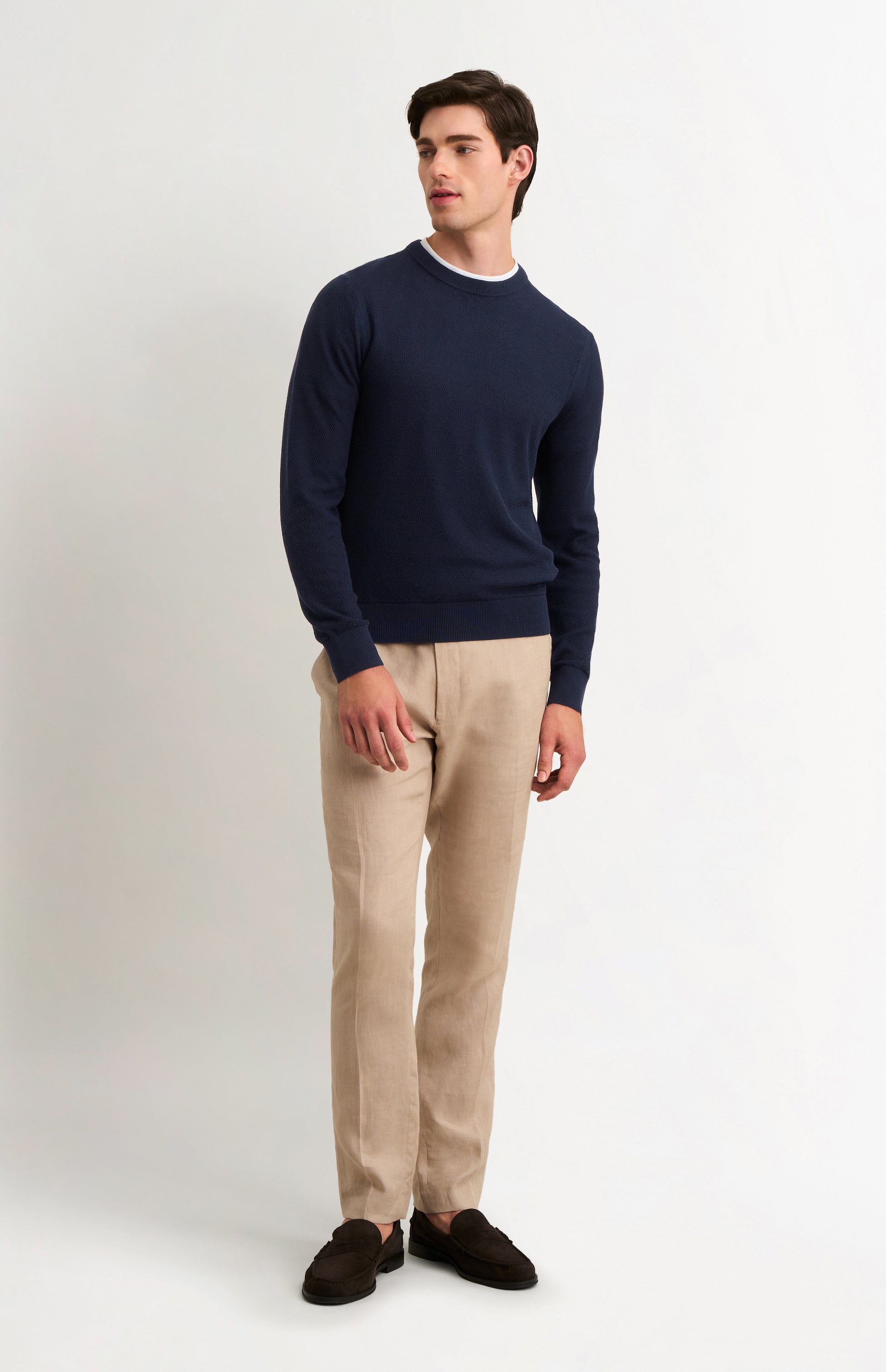 Men's Silk And Cotton Diamond Stitch Crew Neck Jumper In Navy