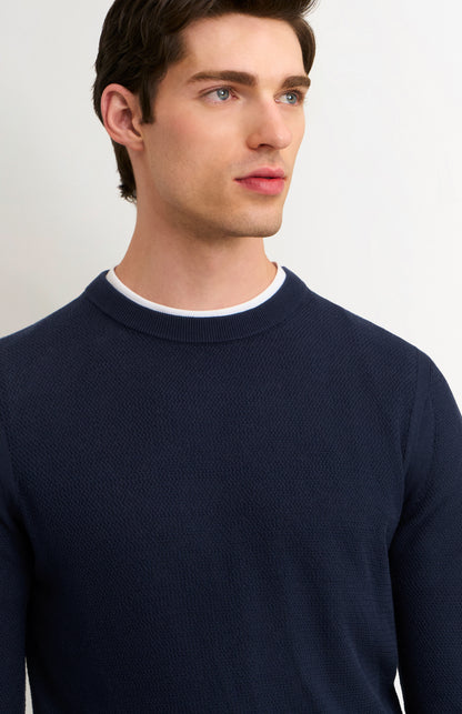 Men's Silk And Cotton Diamond Stitch Crew Neck Jumper In Navy