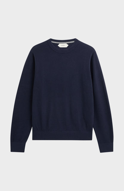 Men's Silk And Cotton Diamond Stitch Crew Neck Jumper In Navy