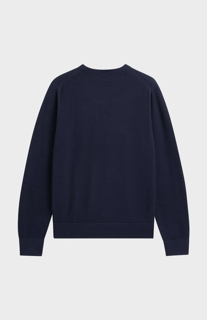 Men's Silk And Cotton Diamond Stitch Crew Neck Jumper In Navy