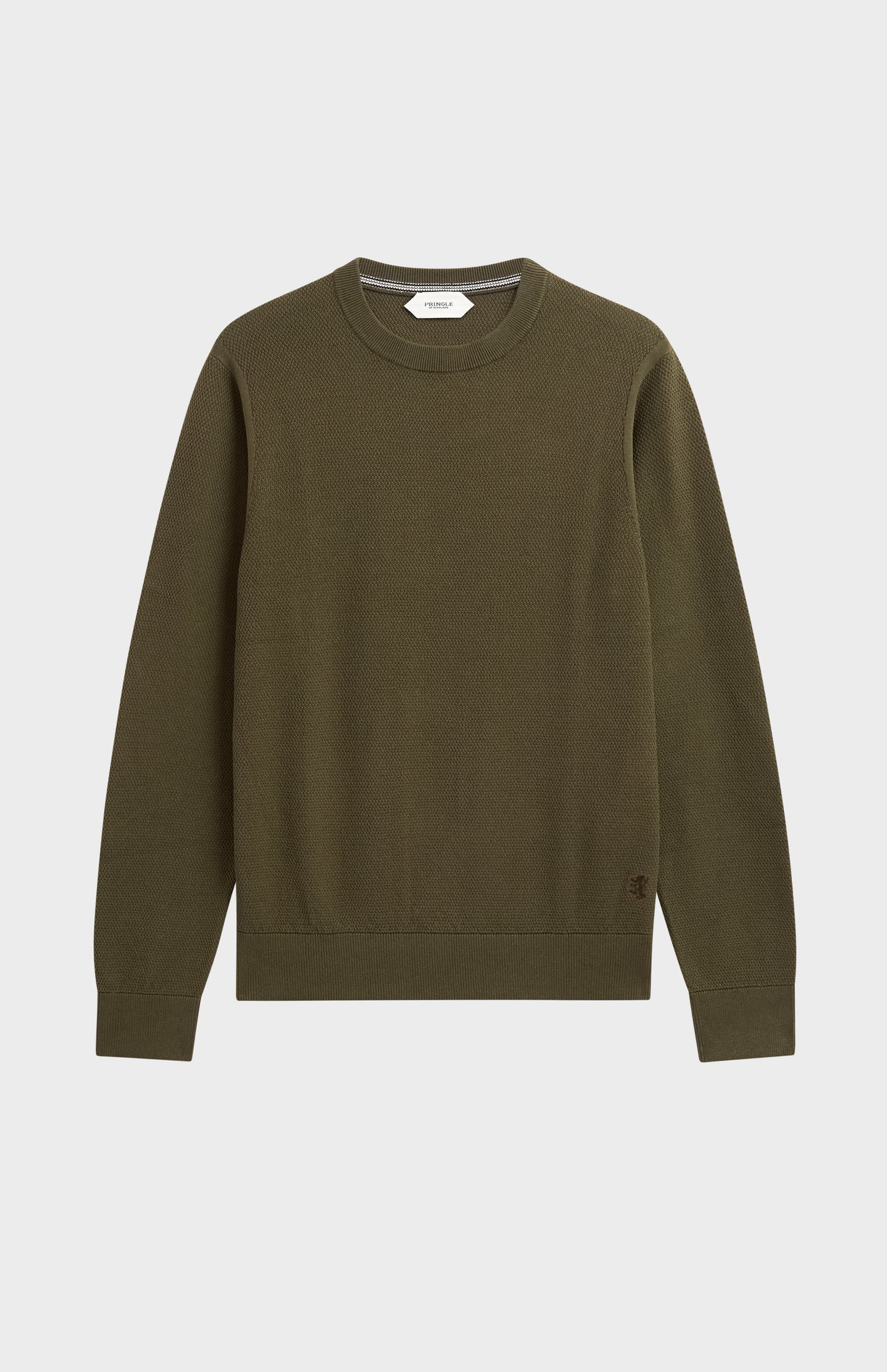 Men's Silk And Cotton Diamond Stitch Crew Neck Jumper In Olive Green