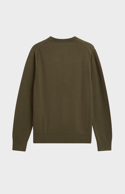Men's Silk And Cotton Diamond Stitch Crew Neck Jumper In Olive Green