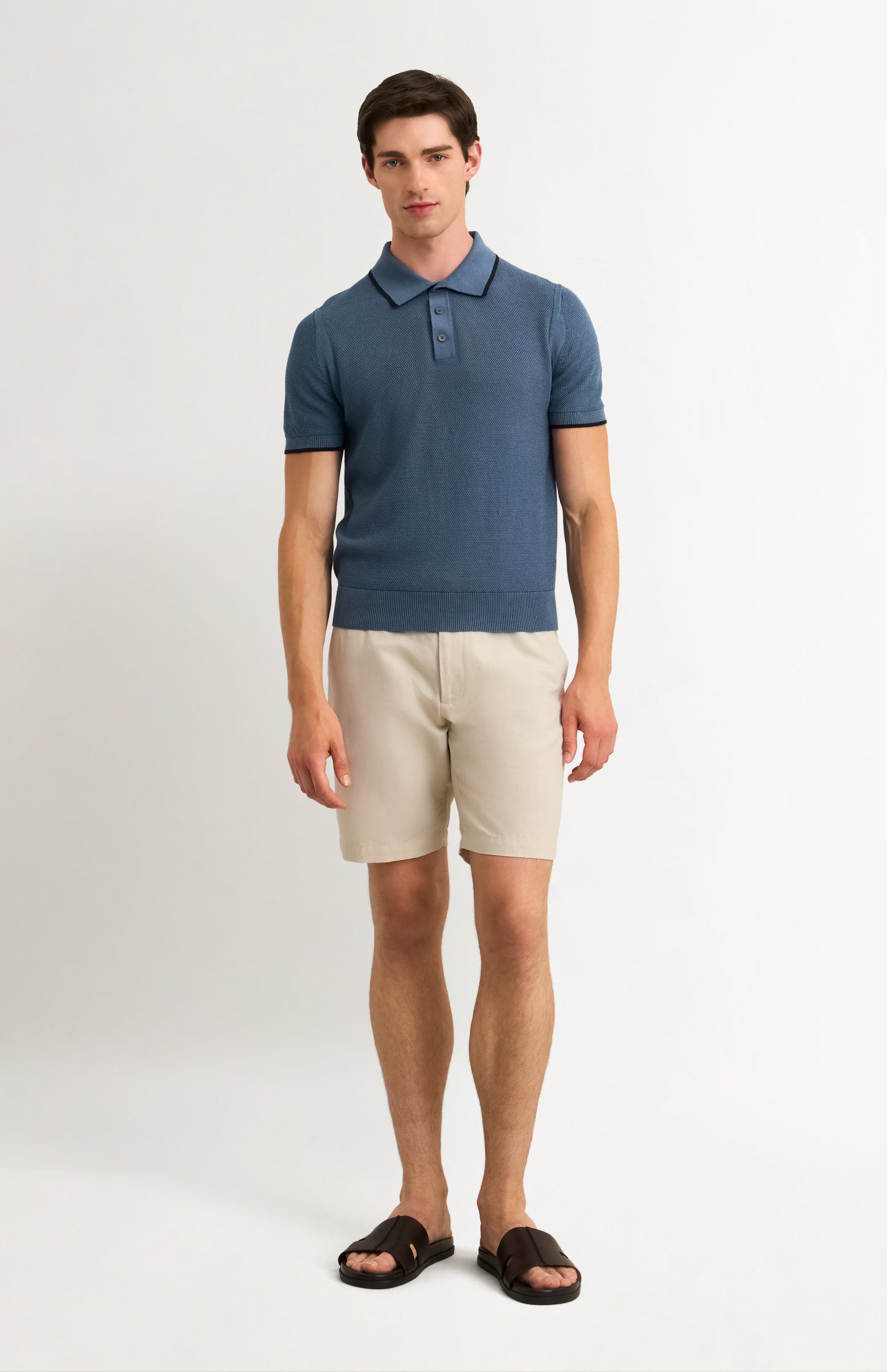 Men's Silk And Cotton Diamond Stitch Polo Shirt In Blue
