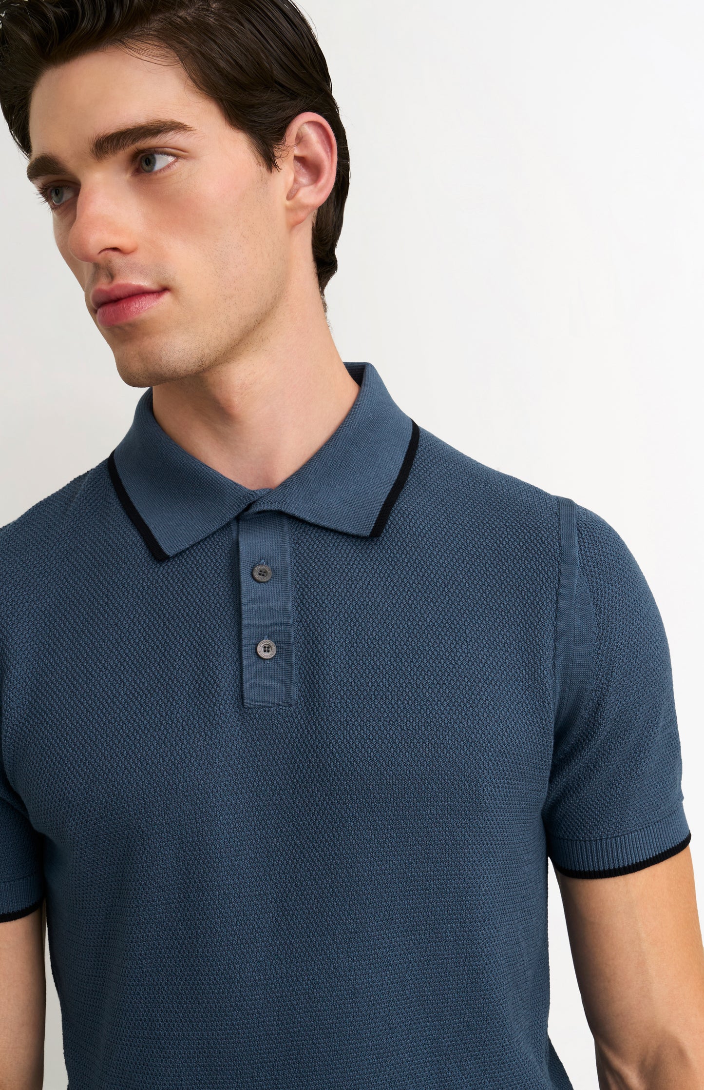 Men's Silk And Cotton Diamond Stitch Polo Shirt In Blue