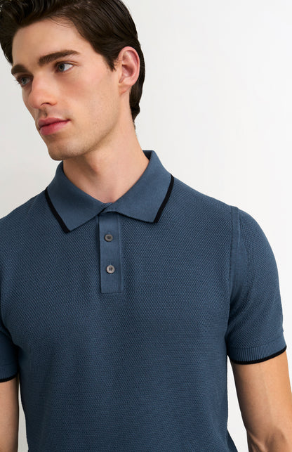Men's Silk And Cotton Diamond Stitch Polo Shirt In Blue