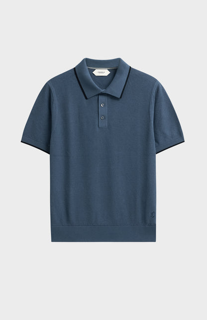 Men's Silk And Cotton Diamond Stitch Polo Shirt In Blue