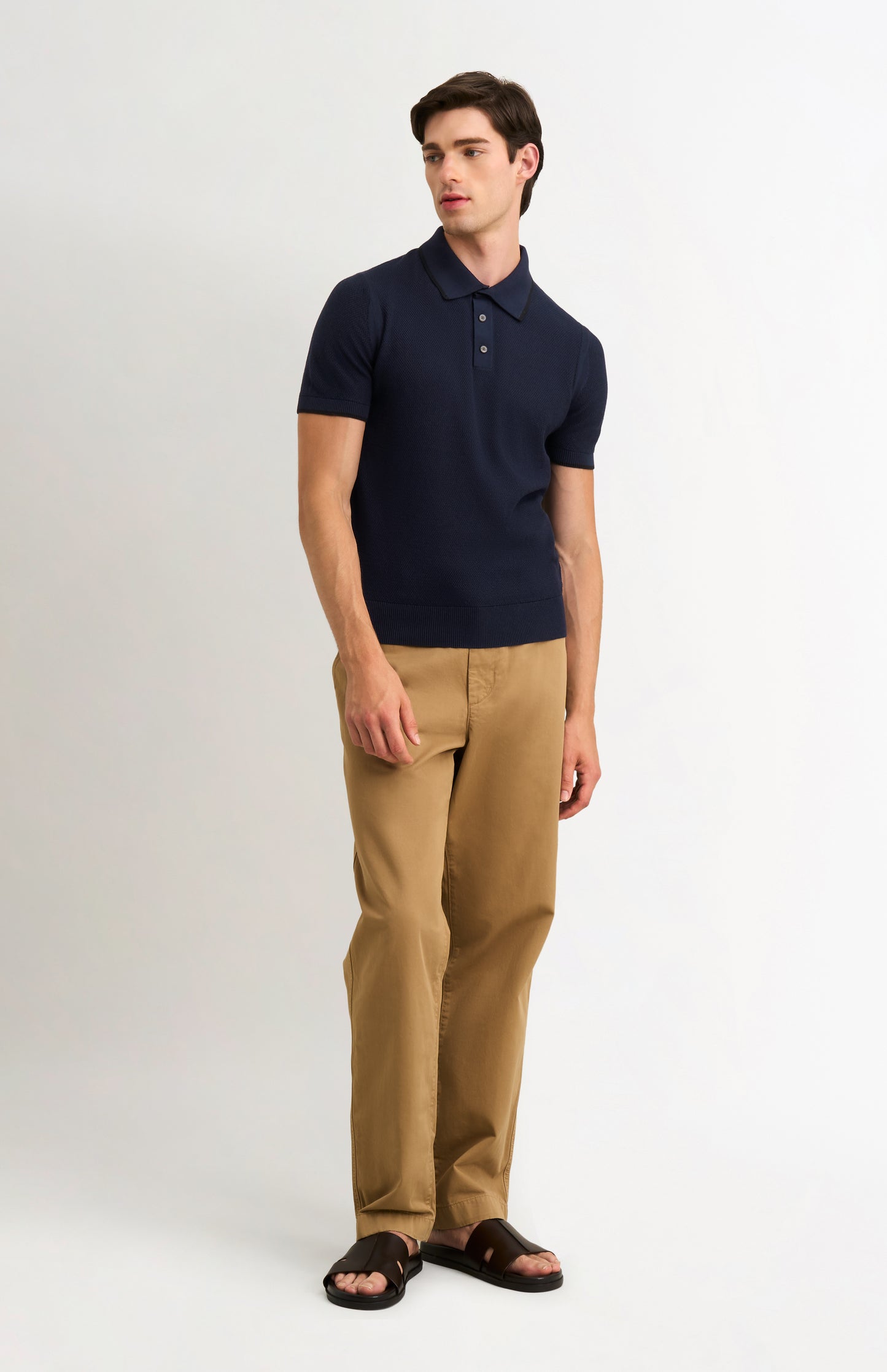 Men's Silk And Cotton Diamond Stitch Polo Shirt In Navy