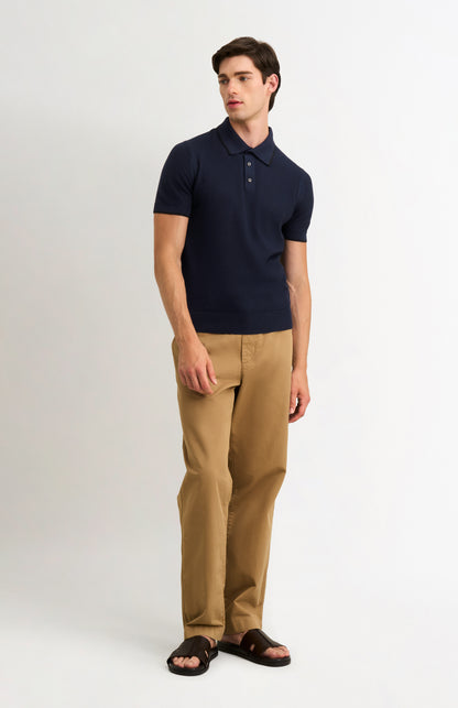 Men's Silk And Cotton Diamond Stitch Polo Shirt In Navy