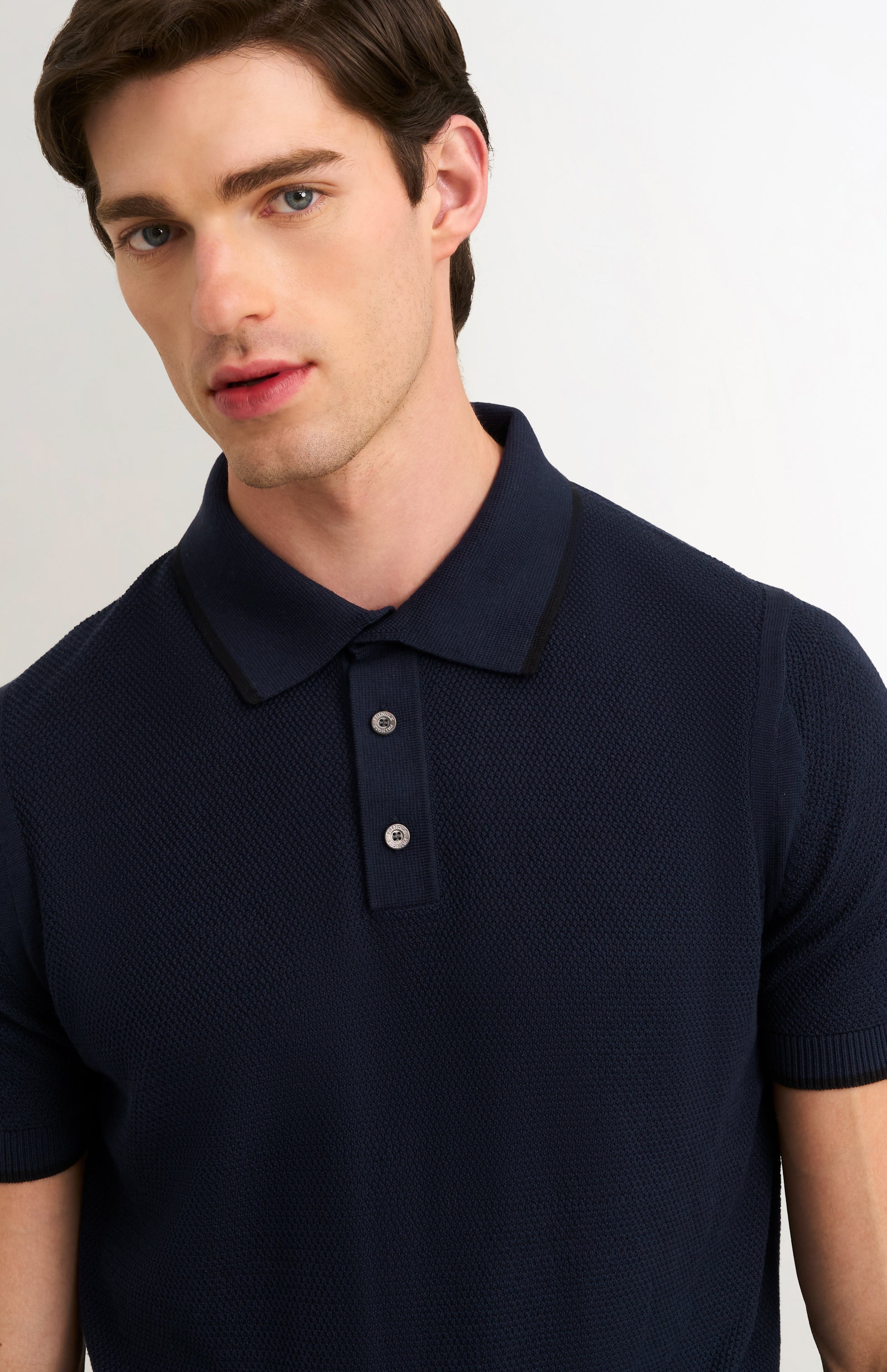Men's Silk And Cotton Diamond Stitch Polo Shirt In Navy