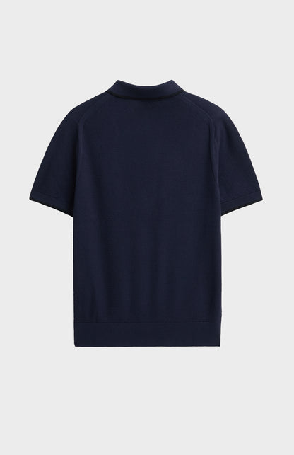 Men's Silk And Cotton Diamond Stitch Polo Shirt In Navy