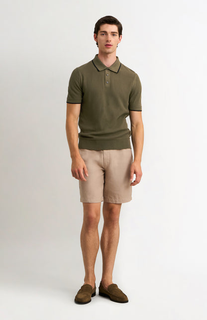 Men's Silk And Cotton Diamond Stitch Polo Shirt In Olive Green