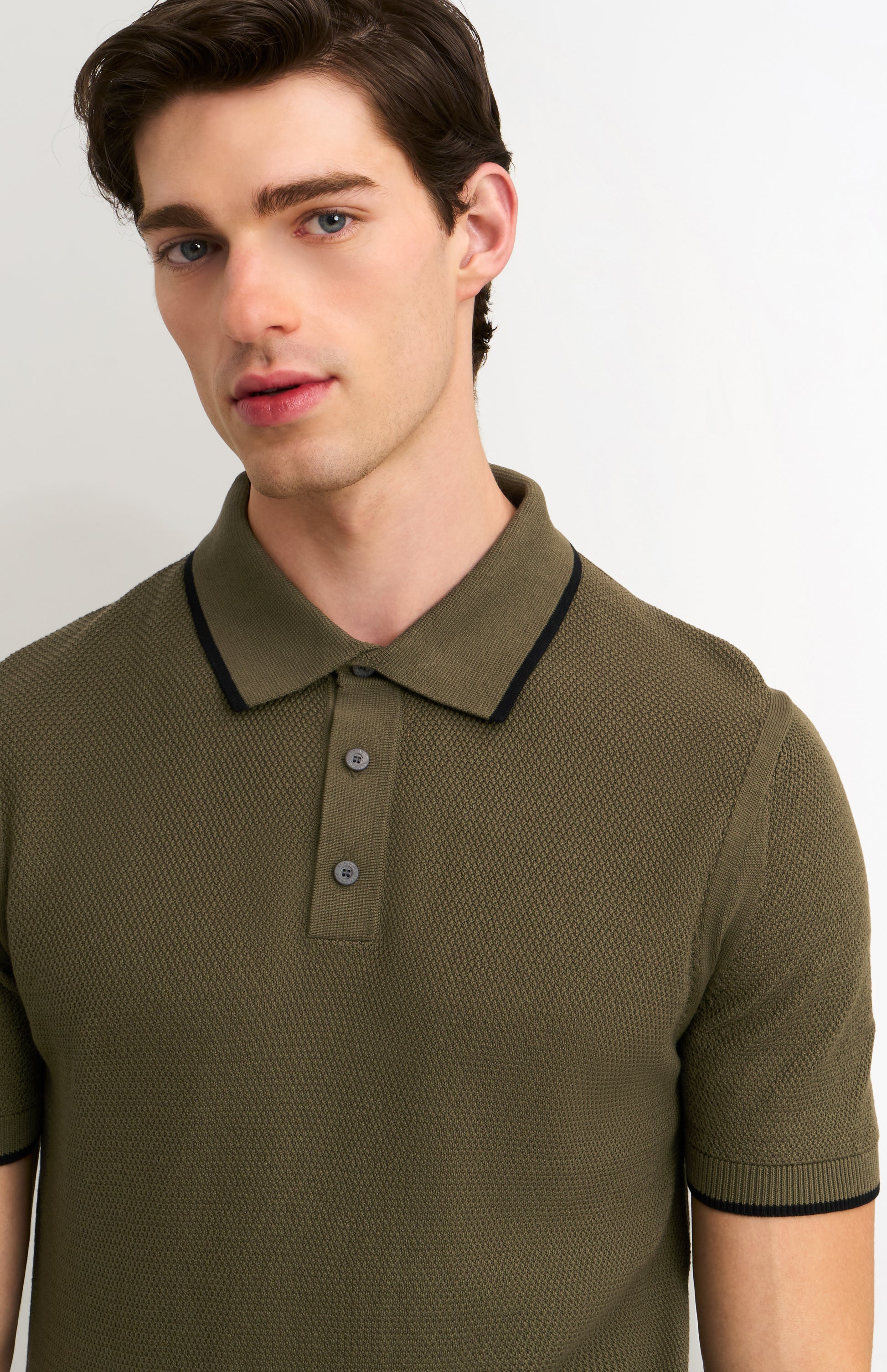 Men's Silk And Cotton Diamond Stitch Polo Shirt In Olive Green