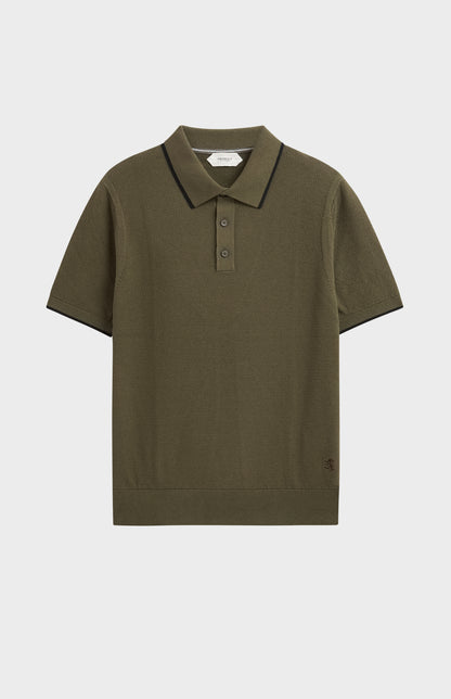 Men's Silk And Cotton Diamond Stitch Polo Shirt In Olive Green