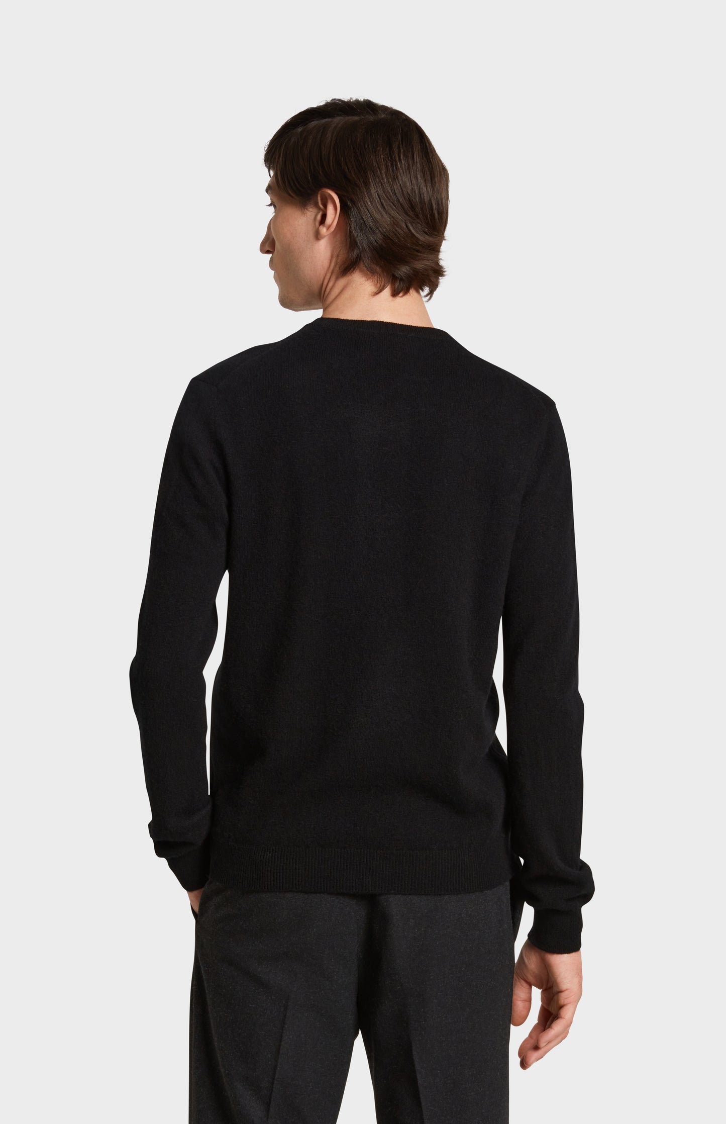 Back Image of Pringle of Scotland Crew Neck Cashmere Jumper in Black
