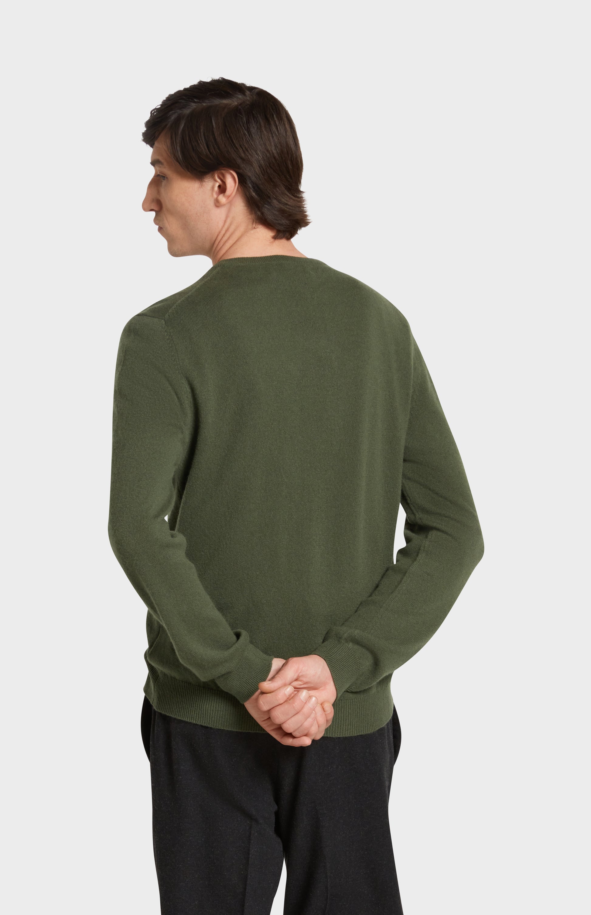 Back Image of Pringle of Scotland Crew Neck Cashmere Jumper in Green
