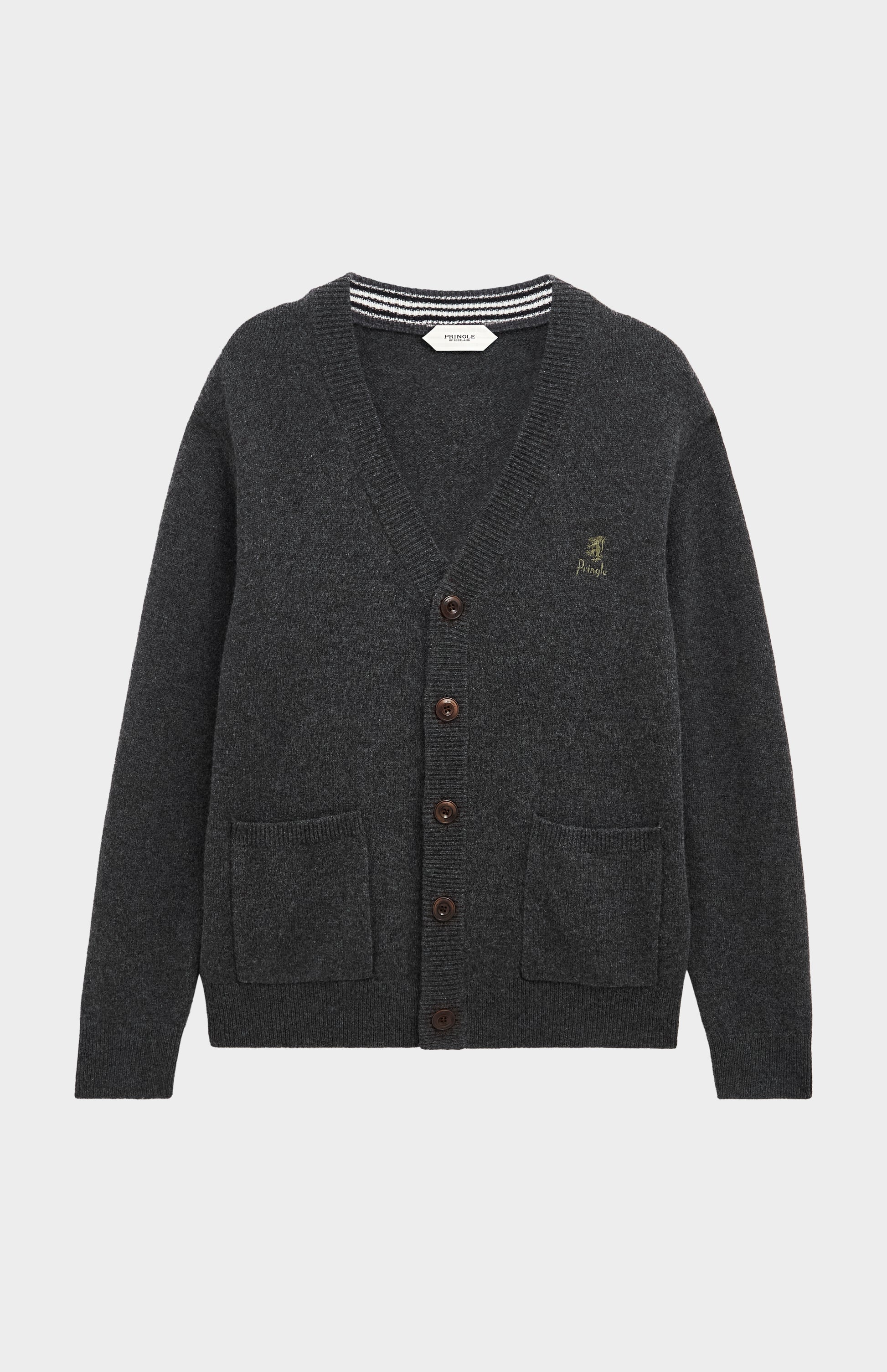 Pringle of Scotland Men’s Lambswool Cardigan In Charcoal
