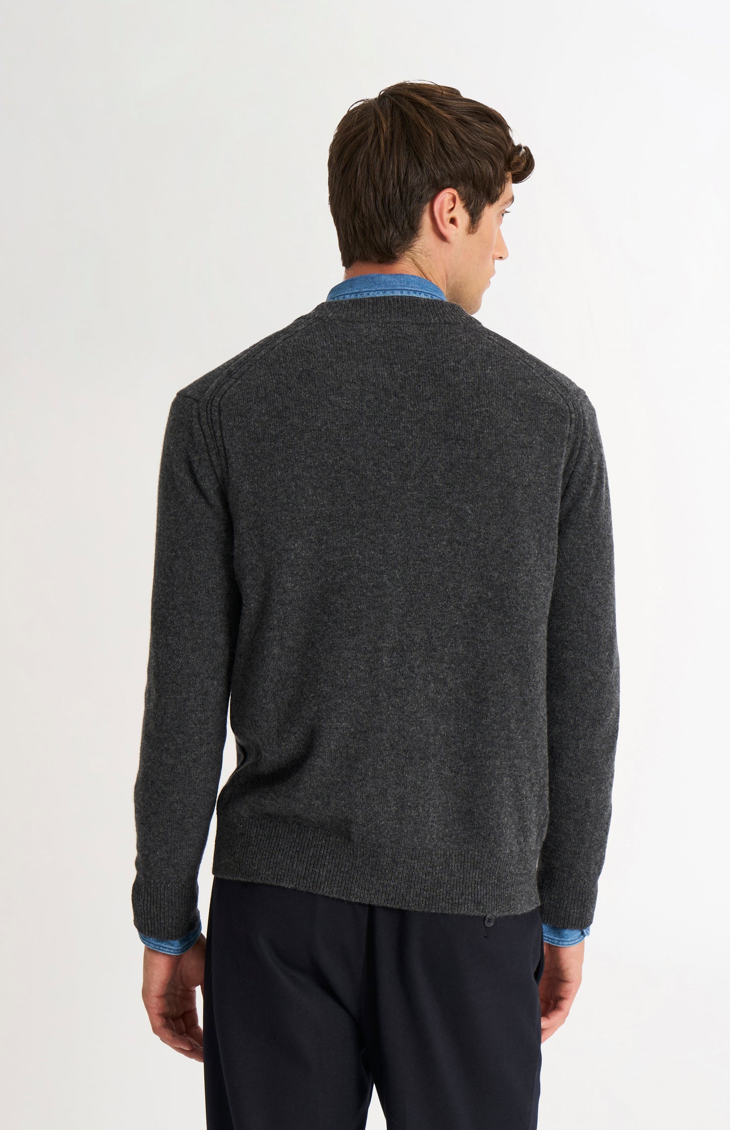 Pringle of Scotland Men’s Lambswool Cardigan In Charcoal rear view
