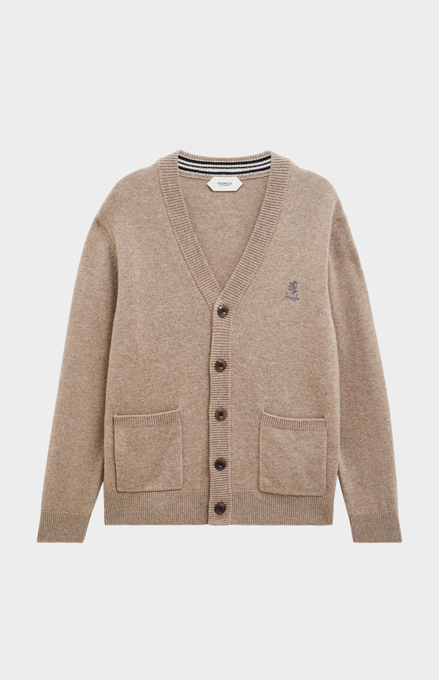Pringle of Scotland Men’s Lambswool Cardigan In Mushroom