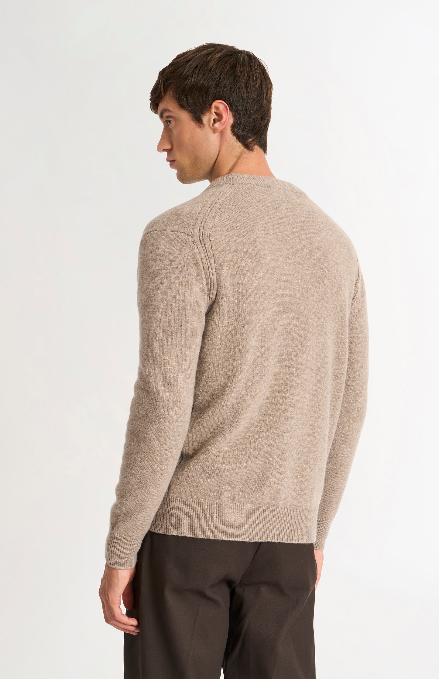 Pringle of Scotland Men’s Lambswool Cardigan In Mushroom rear view