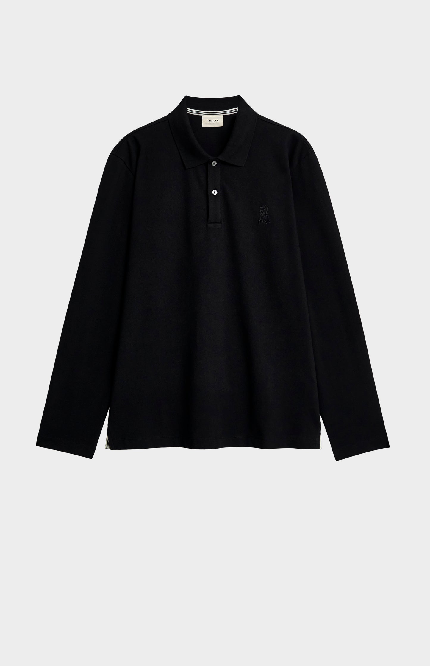 Men's Cotton Pique Long Sleeve Polo Shirt In Black