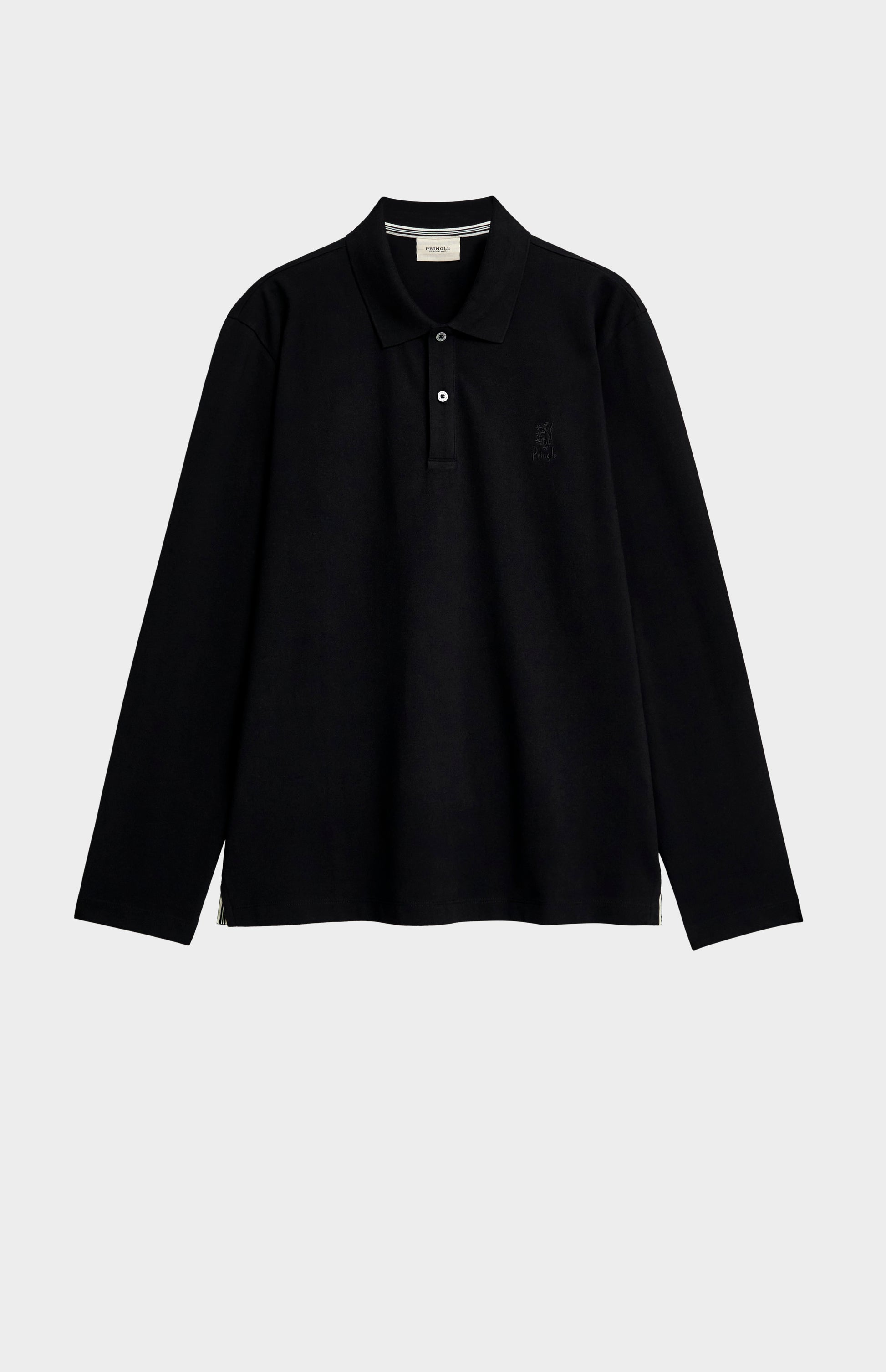 Men's Cotton Pique Long Sleeve Polo Shirt In Black