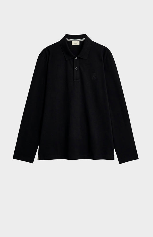 Men's Cotton Pique Long Sleeve Polo Shirt In Black