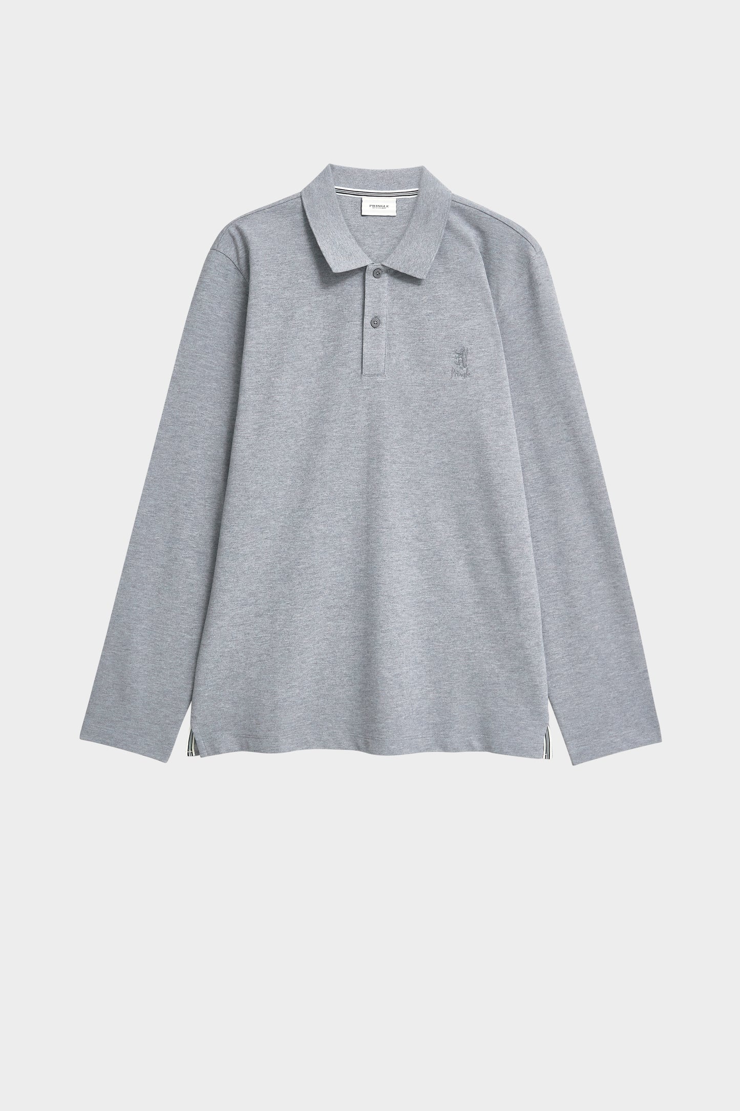 Men's Cotton Pique Long Sleeve Polo Shirt In Grey Melange