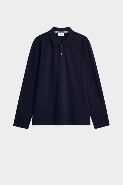 Men's Cotton Pique Long Sleeve Polo Shirt In Navy