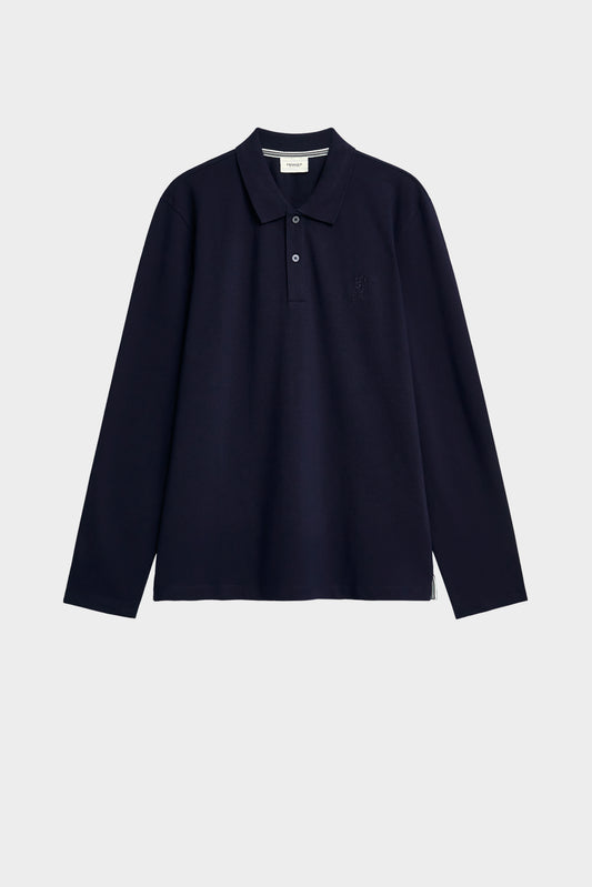 Men's Cotton Pique Long Sleeve Polo Shirt In Navy