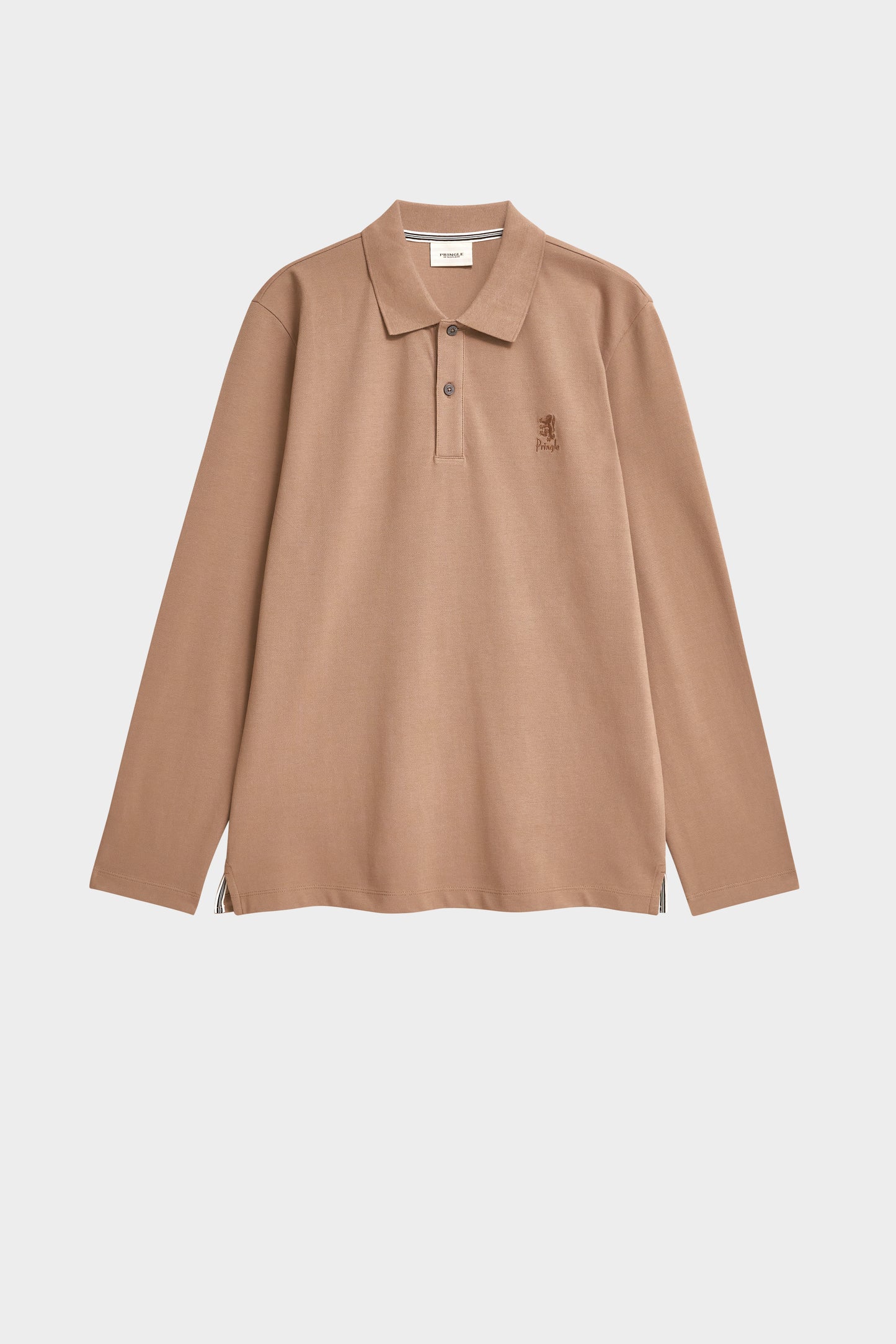 Men's Cotton Pique Long Sleeve Polo Shirt In Mushroom