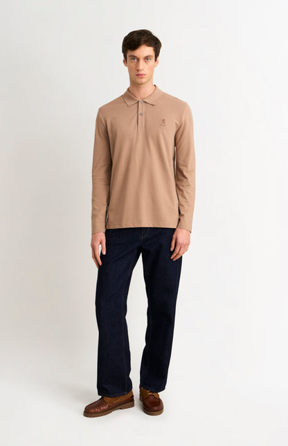 Men's Cotton Pique Long Sleeve Polo Shirt In Mushroom