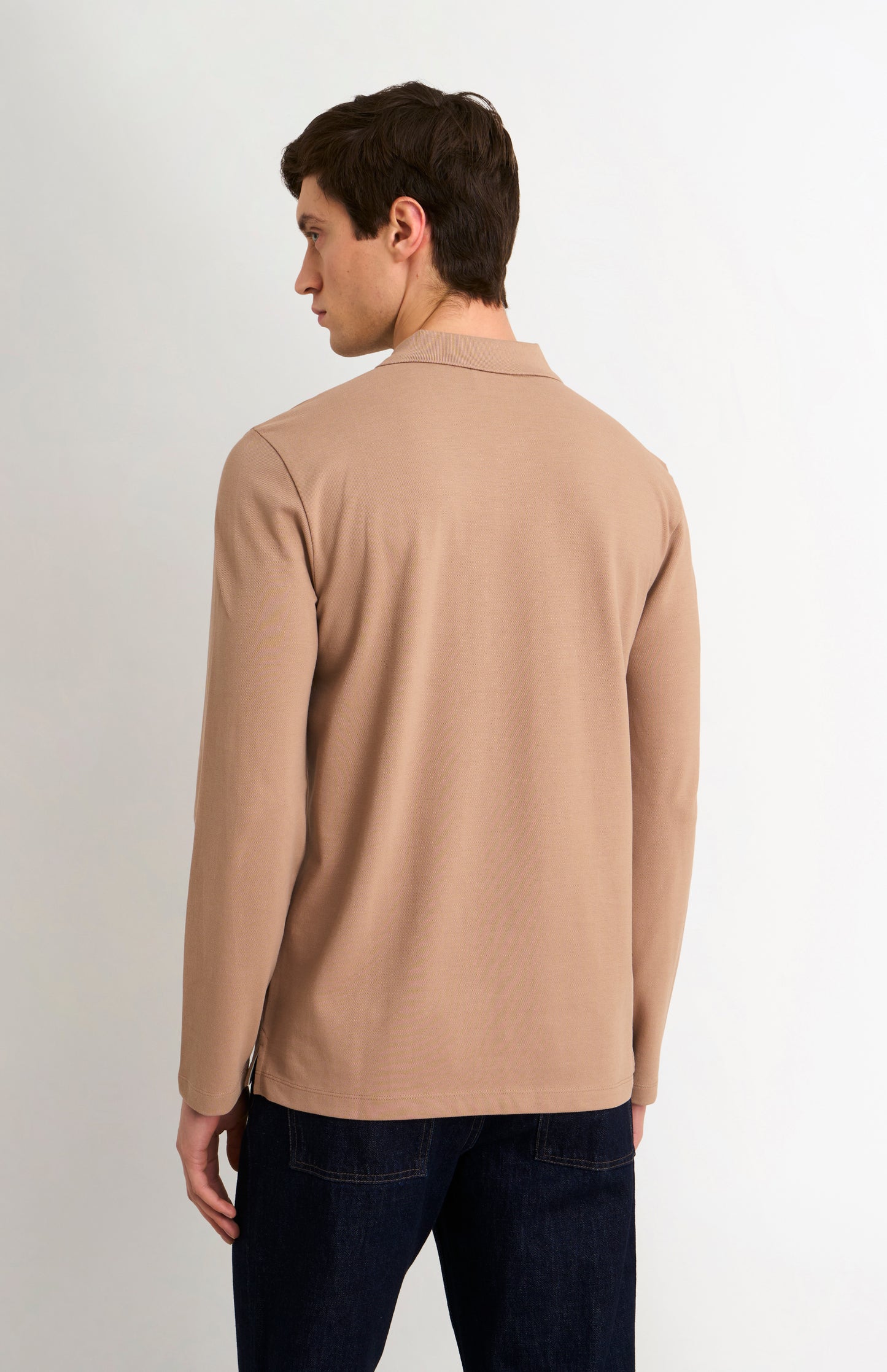 Men's Cotton Pique Long Sleeve Polo Shirt In Mushroom