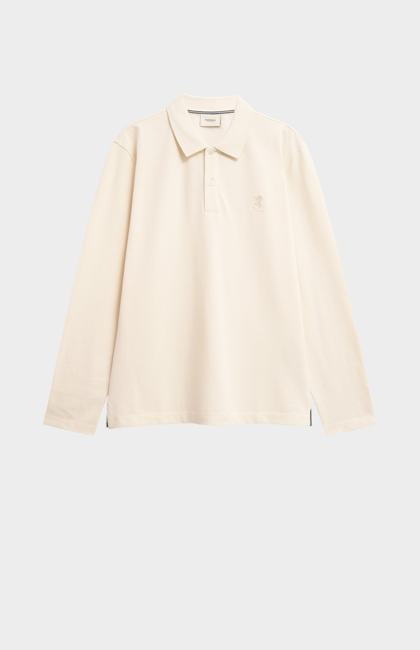 Men's Cotton Pique Long Sleeve Polo Shirt In Ecru