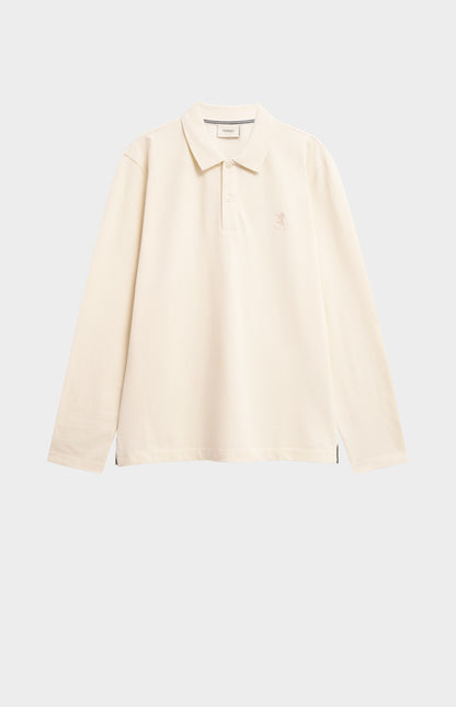 Men's Cotton Pique Long Sleeve Polo Shirt In Ecru